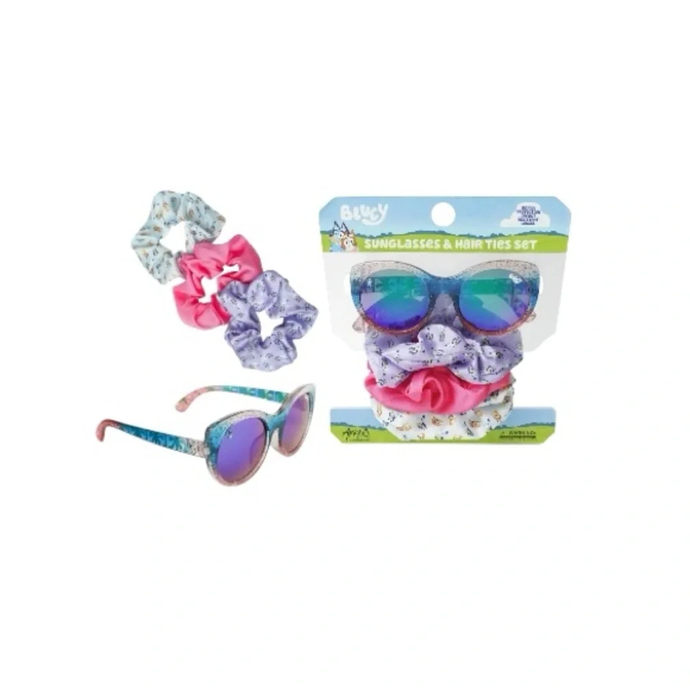 Bluey Sparkle Sunglasses & Scrunchies Set - Blue and Pink